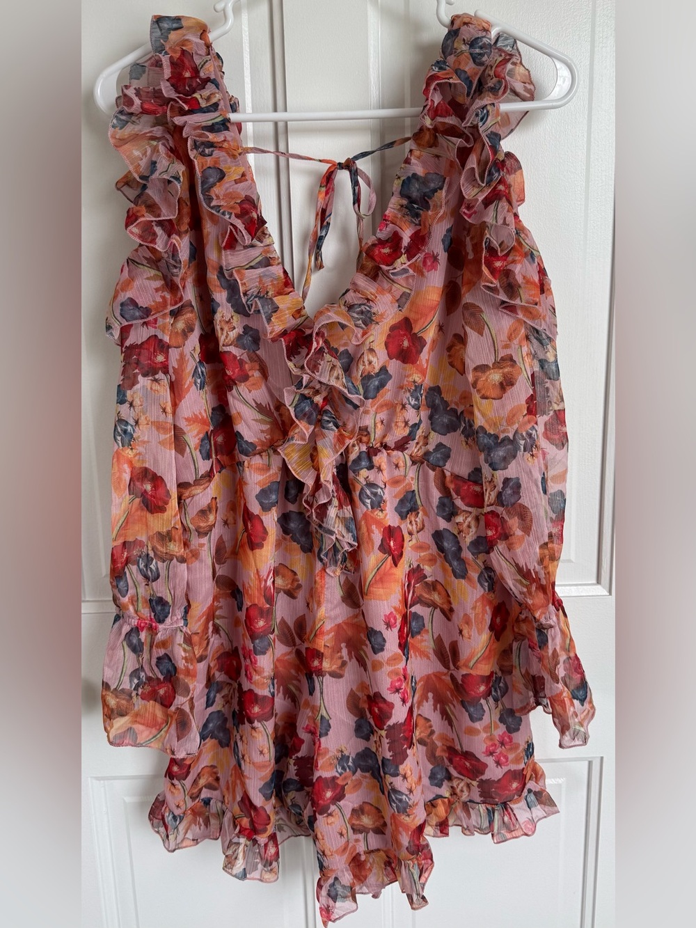 Few Moda‎ Floral Cold Shoulder Ruffle Romper Pink Size Medium